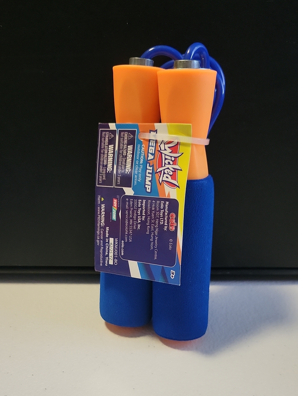 Jump Rope with Orange Handles and Blue Foam Grips